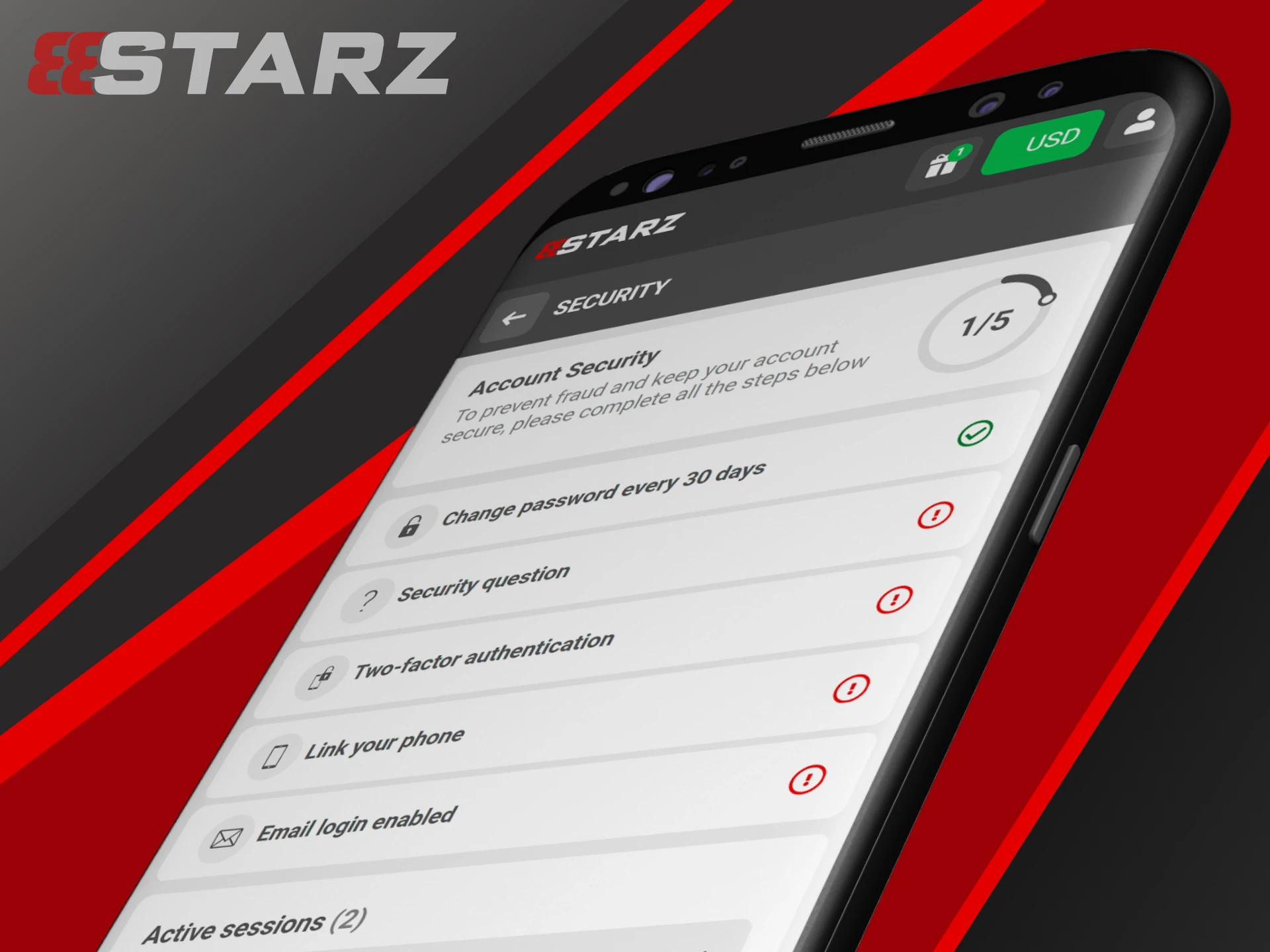 Dual authentication and biometrics are configured in the 888starz app for security.