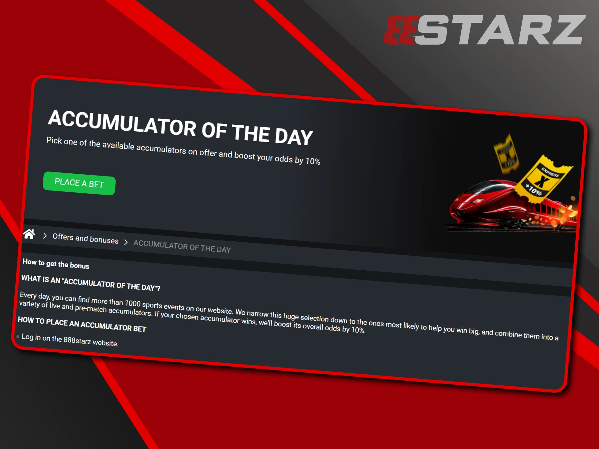 Accumulator of the day bonus which will give you advantages for betting on 888starz.