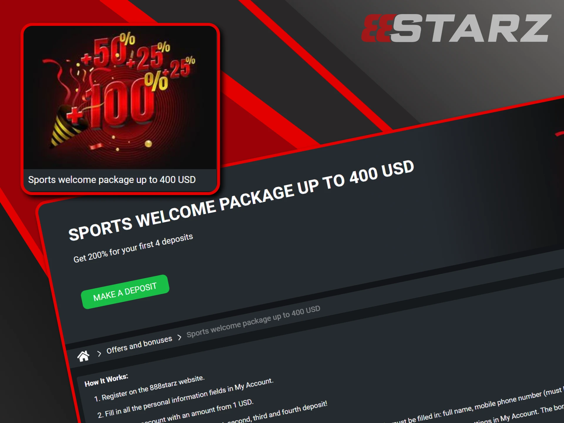 The 888starz sports welcome bonus will help you with your sports betting.