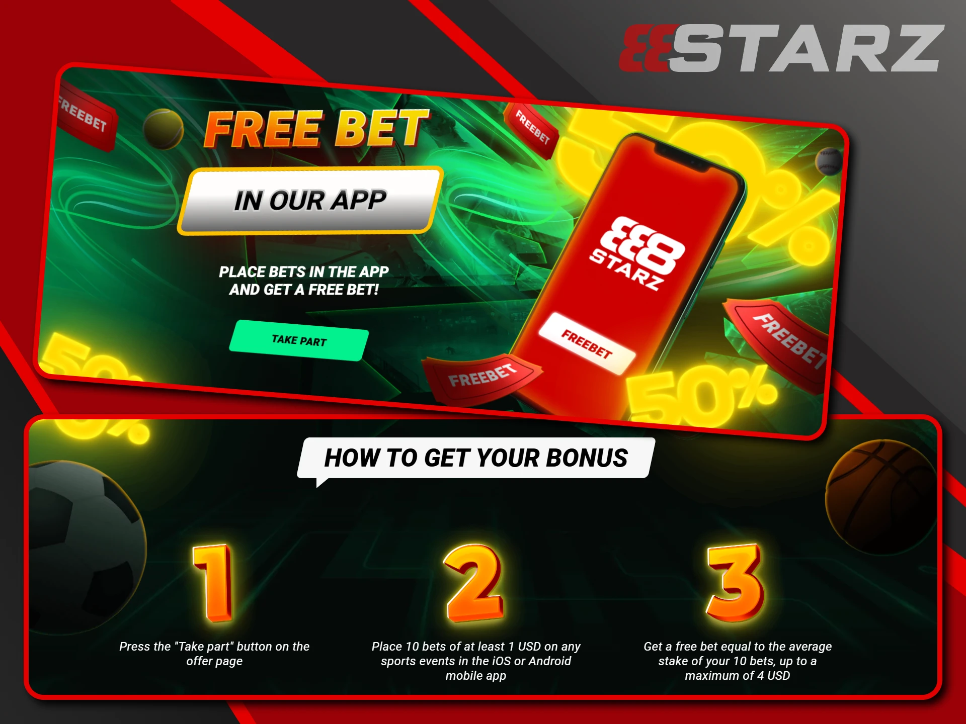 Free bets are available to all 888starz users.