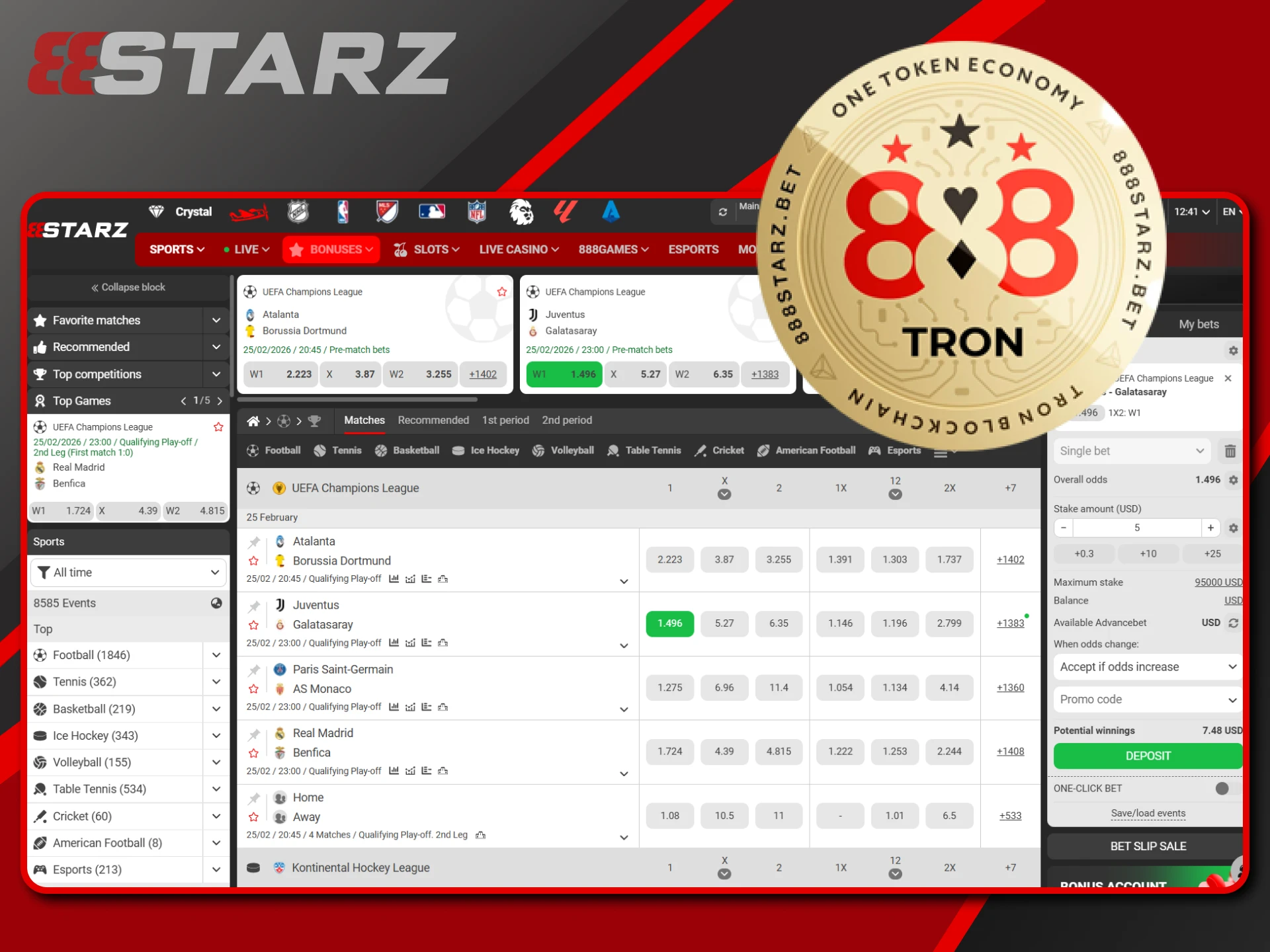 You receive 888starz tokens automatically on the site.