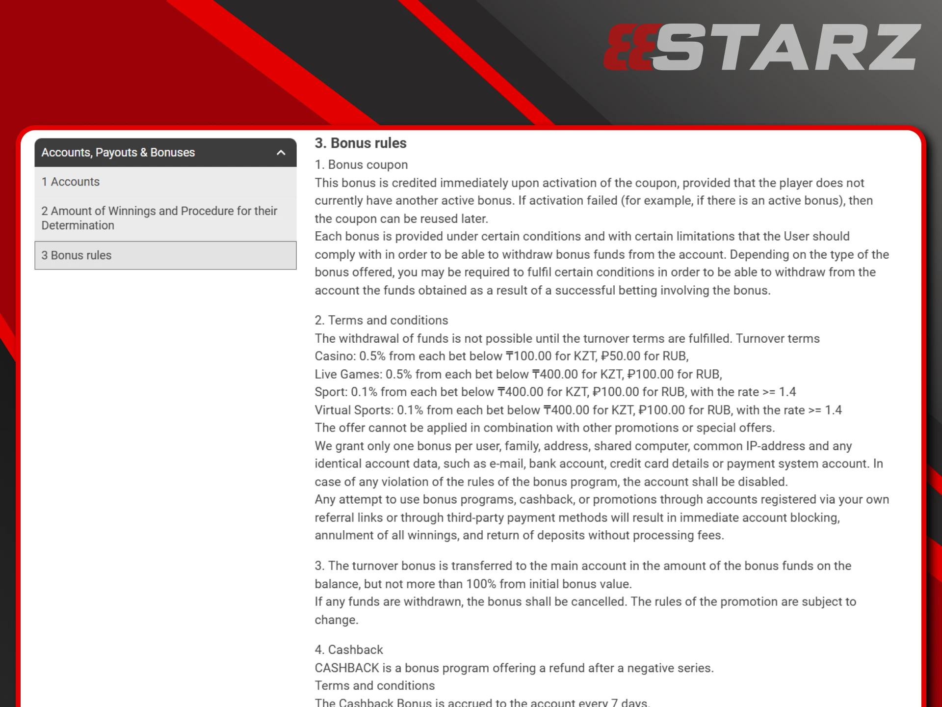 Bonus terms and conditions must be read before use at 888starz.