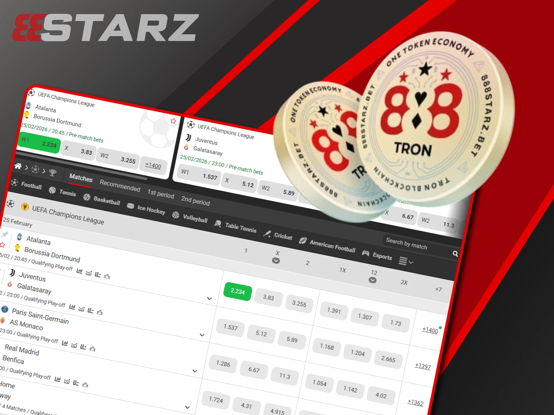 Crypto rewards are paid out by the 888starz website to its users.