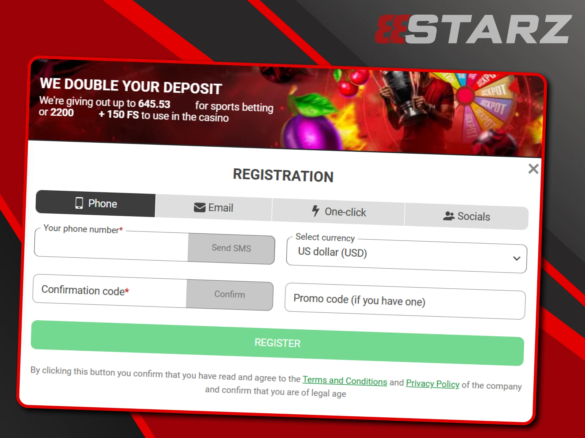 The phone number will be useful for registration on the 888starz website.