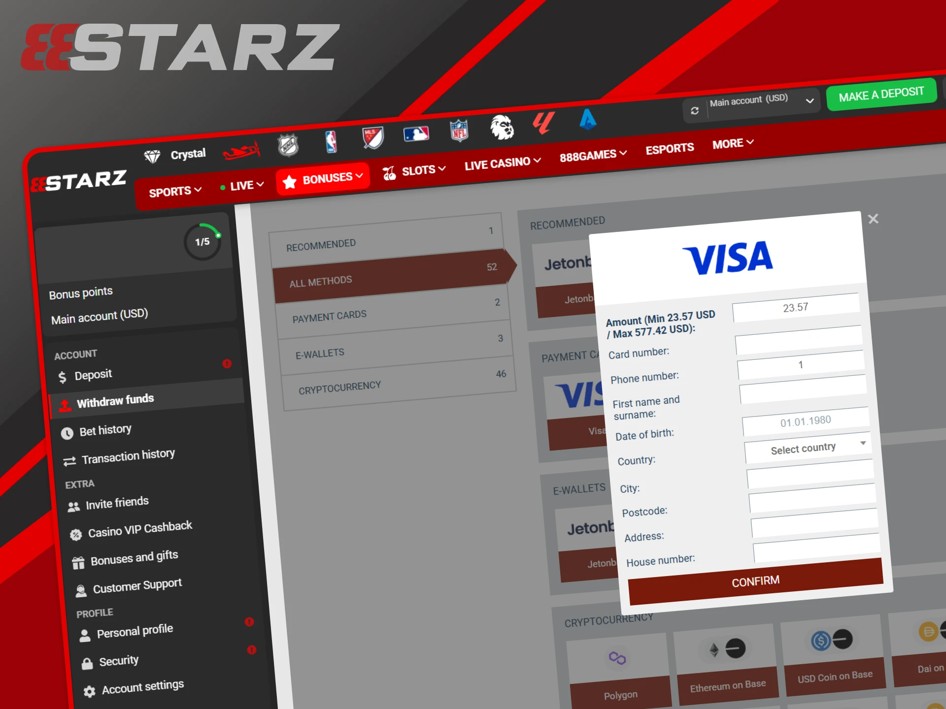 Winnings are distributed in several ways on the 888starz website.