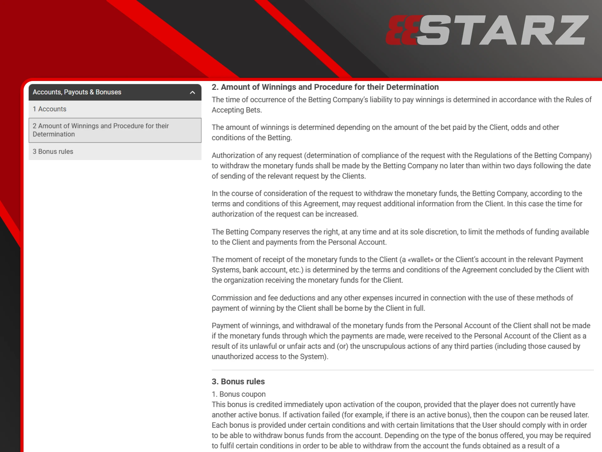 Withdrawal rules must be strictly followed on the 888starz website.